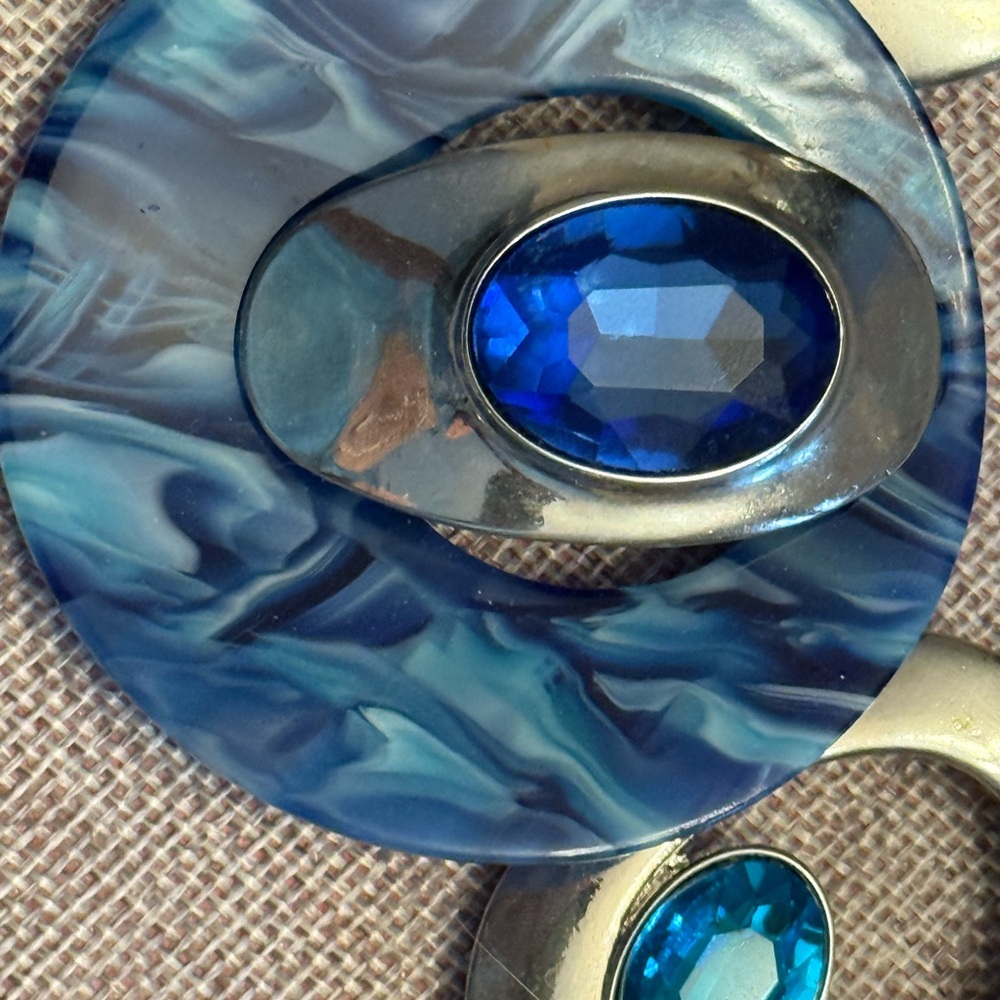 Blue And Silver Geometric Statement Necklace - image 3